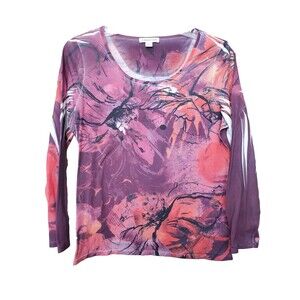 Coldwater Creek Scoop Neck Long Sleeve T-Shirt Artsy Art to Wear Size Large